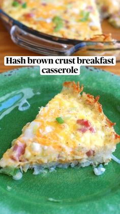 hash browns crust breakfast casserole on a green plate