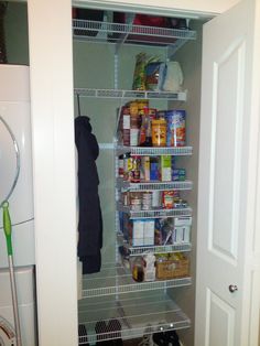 the pantry is stocked with all kinds of food