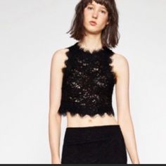 Small. Nwt. Soooo Sexyperfect For Night Out Fashion Now, Lace Crop Tops, Zara Black, Cropped Top, Zara Tops, Black Floral, Tank Top Fashion, Flapper Dress, Camisole Top