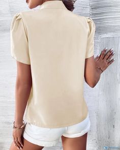 OrcaJump - Refined Puff Sleeve Ruched Top with Stand Collar Ruched Blouse, Chic Type, Ruched Top, Estilo Chic, Shirt Fabric, Stand Collar, Sleeve Styles, Puff Sleeve, Shirt Blouses