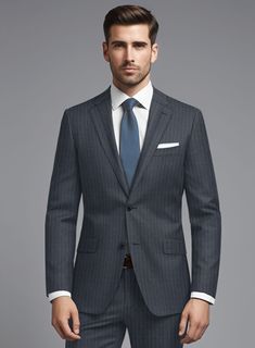 Reveal your unique style with our Loro Piana Nicoletta Wool Suit – where timeless grace effortlessly merges with a modern edge. Fashioned from a blend of high-quality wool and a touch of elastane, it offers an exceptional level of comfort and durability. The subtle stripes on the fabric add a hint of contemporary flair, elevating the suit beyond traditional patterns, while its rich blue hue exudes a sense of sophistication and versatility. Whether gracing a grand gala, commanding attention at a Timeless Office Suits With Structured Boning, Timeless Business Casual Suits, Timeless Fitted Suits With Structured Boning, Timeless Slim Fit Wool Suit, Elegant Slim Fit Wool Suit, Elegant Slim Fit Blazer For Business Meetings, Elegant Fitted Suits For Business Meetings, Professional Fitted Suits For Business Meetings, Timeless Wool Suits With Structured Boning