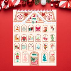 a christmas sticker sheet with an image of a gingerbread house and candy canes