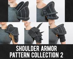 Every costume needs cool pauldrons! Here are 5 more interesting shoulder armor designs that can easily be scaled, altered or combined. Just use them as your starting point and add more layers or details to give them your own spin! This pattern collection includes: * Rider Shoulder * Goddess Shoulder * Bulky Shoulder * Spiky Shoulder * Double Shoulder I recommend using 10mm and 5mm low-density EVA foam (high density works too) as well as contact cement to create these pieces. Other materials (like Worbla) work as well of course! All patterns are based on my own body size, so print them larger or smaller to fit your own shoulders. You can find more instructions on how to make costume pieces and props in my tutorial books or on my YouTube channel. Just use these patterns as a base and add you Costume Armour Foam Armor, How To Make Armor Diy, Cardboard Shoulder Armor, Steampunk Shoulder Armor, Cosplay Armor Template, Shoulder Pauldron Pattern, Cosplay For Men Ideas, Leather Shoulder Armor Pattern, Foam Armor Tutorial