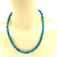 Turquoise Necklace With Silver Toggle Clasp. Turquoise’s Spiritual Meaning Is That It Connects The Earth And The Sky, As Well As Male And Female Energies. It Is Said To Change Colors And Opacity According To Your Energetic, Or Spiritual Flow. Blue Turquoise Chrysocolla Necklace Single Strand, Blue Single Strand Turquoise Necklace With Chrysocolla, Adjustable Blue Turquoise Chrysocolla Necklace, Blue Turquoise Chrysocolla Necklace With Gemstone Beads, Chrysocolla Turquoise Necklace With Gemstone Beads, Blue Turquoise Necklace With Gemstone Beads, Spiritual Meaning, Hand Crafted Jewelry, Male And Female