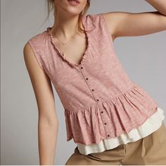 New Anthropologie: Pilcro Baby Doll Rose Color Top. Ruffled Trim. Two Layers Look. Slightly Longer In The Back. Size Medium Chest Pit To Pit 20” Length Shoulder To Hem 24” Light Fabric: 100% Cotton New With Tag Condition White Lace Shirt, Fringe Shirt, Doll Blouse, Floral Lace Blouse, Ruffled Sleeve Top, Anthropologie Top, Babydoll Top, Crop Top Blouse, Crop Blouse