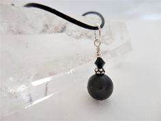 "This black onyx dangle is a 10mm matte onyx sphere with a polished stripe around the (approximate) center of it. Very unique. The onyx bead is paired with a jet black Swarovski element and sterling silver beads for accent. A sterling oval jump ring is the bail and can fit up to a 3mm chain or cord. The total length of the pendant is 1 1/8\" and the width is 3/8\". This is a natural stone so every one will be unique. This dangle / pendant comes on a temporary 1mm satin cord which is adjustable u Black Teardrop Pendant For Jewelry Making, Black Adjustable Teardrop Pendant Necklace, Affirmation Bracelets, Spiritual Bracelets, Black Onyx Pendant, Onyx Pendant, Daughter Jewelry, Morse Code Bracelet, Onyx Bead