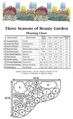 the three seasons of beauty garden planting chart with instructions for each plant and its size