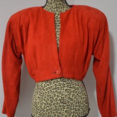 Nm Vakko Vintage Suede Red Bolero Jacket With Shoulder Pads For A Retro Look. Sure To Catch Attention And Elevate Your Style. Red Fitted Cropped Jacket For Spring, Fitted Red Cropped Jacket For Spring, Red Bolero, Black Lace Jacket, Silk Kimono Jacket, Animal Print Blazer, Suede Blazer, Vintage Suede, Lace Jacket