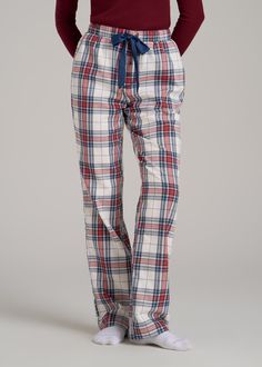 About Our Women’s Tall Flannel Pajamas You’ll never want to get out of bed when you’re wearing these women’s tall pajama pants. For years, tall women have had to settle for PJs that are way too short and fit in all the wrong places, but not anymore. You loved our classic flannel PJs and now we’re bringing you a pair with a regular fit and an open-bottom leg with all the length you need. These pajama pants have been designed exclusively for women between 5’9” and 6’6” with two different length op Cozy Plaid Cotton Sleepwear, Plaid Cotton Sleepwear For Lounging, Cotton Plaid Sleepwear For Lounging, Cozy Plaid Bottoms For Loungewear, Plaid Sleepwear Pants For Pajama Party, Cozy Cotton Sleep Pants, Cozy Long Pants For Pajama Party, Cozy Cotton Sleep Bottoms, Full-length Cotton Sleep Bottoms