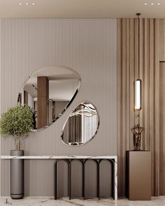 Mirror With Panelling, Home Entrance Design Ideas, Mirror Wall Panelling Design, Entrance Console Design, Small Foyer Design, Foyer Design Modern Entrance, Mirror Foyer, Mirror Panelling, 3dmax Vray