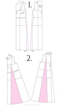 the front and back views of a sewing pattern for a women's dress, with measurements