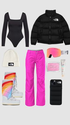 Skiing Fashion Outfits, Girls Ski Trip Outfits, Pink Ski Outfit, Women Snowboarding Outfits, Cute Snowboarding Outfits, Skiing Fits, Ski Trip Fashion, Skiing Aesthetic Outfits, Cute Ski Outfits