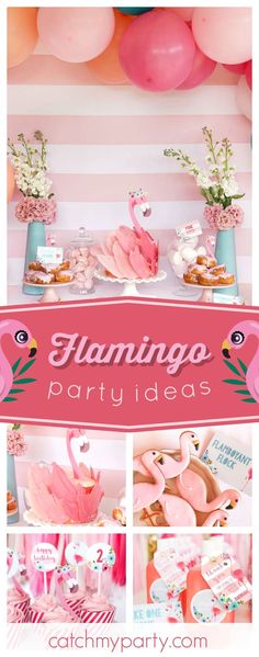 pink flamingo party with balloons and decorations