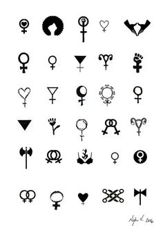 different types of symbols are shown in this black and white photo, with the word love written