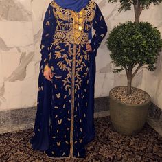 Royal Blue Kuftan With Gold Bead Detailing Only Worn Once Great Condition Size 4-6 Festive Blue Embellished Kaftan, Festive Embellished Blue Kaftan, Blue Embellished Kaftan For Party, Embellished Blue Kaftan For Party, Traditional Blue Kaftan For Evening, Traditional Blue Evening Kaftan, Elegant Blue Kaftan For Formal Occasions, Embellished Blue Wedding Kaftan, Elegant Blue Kaftan For Wedding