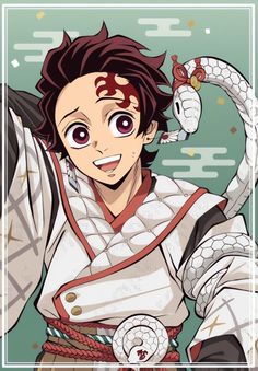 an anime character holding a snake in his hand