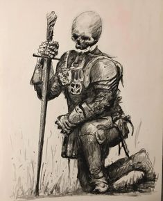 Skeleton Knight Tattoo, Magician Art, Skeleton Warrior, Medieval Tattoo, Knight Tattoo, Classic Rpg, Fantasy Tattoos, Dark Souls Art, Dark Art Tattoo