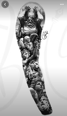 an arm tattoo with images of people on it