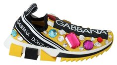 Dolce & Gabbana Embellished Yellow Sorrento Women's Sneakers Dolce And Gabbana Earrings, High Heel Stiefel, Basket Noir, Dolce Gabbana Shoes, Stockings Lingerie, Dolce E Gabbana, Yellow And Black, Sorrento, Black Sneakers