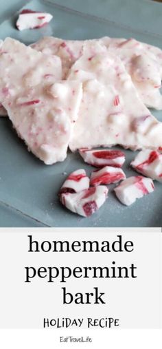 homemade peppermint bark recipe on a plate with candy canes and marshmallows