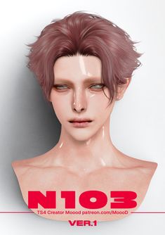 the head and shoulders of a woman with short hair, wearing a pink wig that reads'n03 ver1 '