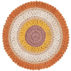 an orange, yellow and white circular rug