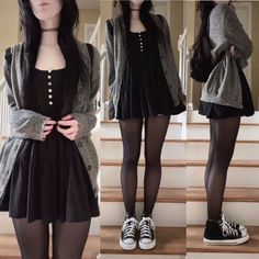 Black Outfit Inspo Casual, Nerdy Goth Aesthetic, Cute Goth Winter Outfits, Style Black Dress Casual, Cute Winter Outfits Alt, Grunge Thanksgiving Outfit, Cute Innocent Outfits, Alt Outfits Fem, Drain Core Outfits