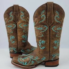 Brand New Circle G Boots Turquoise Dragonfly. I Got Them For Christmas, But They Are Too Small. These Run Smaller Than My Corral Boots But Same Manufacturer. Would Be Perfect For A 6.5 Foot. Turquoise Cowboy Boots, Black Leather Cowboy Boots, Western Embroidery, Suede Cowboy Boots, Brown Cowboy Boots, Corral Boots, Women's Circle, Western Ankle Boots, Embroidered Boots