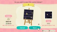 an animal crossing game screen with the words do you want to save this custom design?