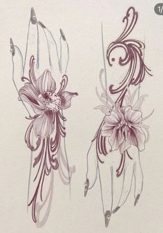 two drawings of flowers on a white paper