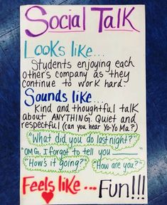 a sign that says social talk looks like