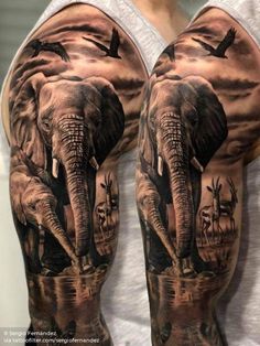 an elephant with birds on it's back is shown in this tattoo artist's photo