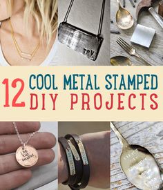 the collage shows different types of metal stamped jewelry