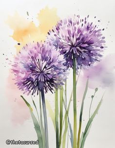 watercolor painting of purple flowers on white paper