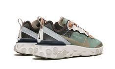 The Undercover x Nike React Element 87 “Green Mist” is one of four perfectly executed colorways of the silhouette from Jun Takahashi that released during the fall of 2018.  This colorway features a Green Mist shade on the translucent upper's paneling, with tan and burgundy accents.  The result is an earthy aesthetic compared to the rest of the collection, which has more colorful and vibrant looks.  Fans of the model that favor a more subtle look placed the Undercover x Nike React Element 87 “Gre Nike React Element 87, Nike React, Nike Outfits, Fashion Sneakers, Boot Sandals, Brooks Sneaker, Casual Boots, Saucony Sneaker, Nike Air Jordan