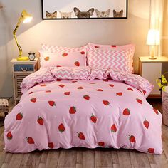 PRICES MAY VARY. 🍓🍓【COMFORTER SET】- King size girls pink kawaii room decor bedding sets includes 1 duvet cover measuring 104 x 90 inches and 2 Pillowcases measuring 20 inches x 36 inches. 🍓🍓【MATERIAL】- Made of 100% brushed microfiber polyester for a soft, smooth, and durable feel. 🍓🍓【DESIGN】- Kawaii strawberry comforter cover sets create a perfect sleep environment for your kids. It makes your bedroom full of energy. 🍓🍓【GREAT GIFT】- Make your girls or little princess super happy & transf Strawberry Bedding, Strawberry Beds, Complete Bedding Set, Girls Bedding Sets, Kawaii Room Decor, High Quality Bedding, Kawaii Room, Girl Beds, Bed Sets