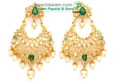 Luxury Yellow Gold Round Chandbalis, 22 Karat Gold Jewelry, Chand Bali, 22k Gold Earrings, Uncut Diamond, South Sea Pearls, Sea Pearls, Diamond Hoop Earrings, Traditional Jewelry