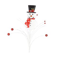 a snowman with a top hat and red bow tie on it's head