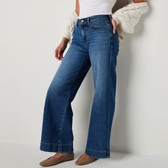 Add a fashion-forward touch to an outfit with these a.n.a women's high-rise loose-fit denim jeans. They're crafted from a cotton-blend with a button-zip fly, two front slip pockets, and two back slip pockets. Style them with a tank top and slide sandals for a chic, relaxed look. Closure Type: Button & ZipperPockets: 2 Back Slip Pockets, 2 Front Slip Pockets, 1 Front Coin PocketRise: High RiseFiber Content: 94% Cotton, 5% Recycled Cotton, 1% SpandexFabric Description: DenimInseam: 31 InCare: Mac… Casual Wide-leg Jeans With Welt Pockets, Everyday Pull-on Wide Leg Jeans, Non-stretch Wide-leg Cotton Jeans, Wide-leg Cotton Jeans With Frayed Hem, Cheap Wide Leg Pull-on Jeans, Jeans Loose Fit, High Rise Wide Leg Jeans, Tall Jeans, Loose Fit Jeans