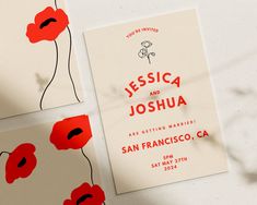 the wedding stationery is designed to look like poppies