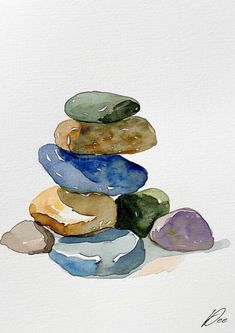 a painting of rocks stacked on top of each other