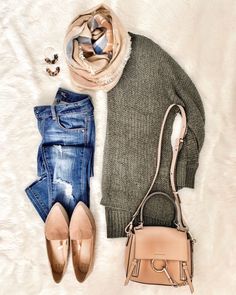 Beige Loafers, Olive Sweater, Outfit Women, Chloe Bag, Fall Fashion Trends