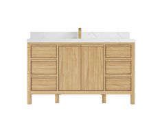 an image of a bathroom vanity with marble counter top and wooden cabinetry on white background