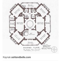 a drawing of a floor plan for a house with spiral staircases and circular windows