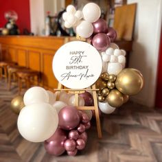 a happy 50th birthday sign surrounded by balloons