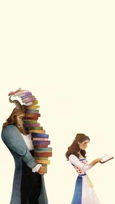 the wizard and the person are carrying books on their heads, while they look at each other