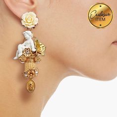 Dolce & Gabbana Cherub Earrings Flower Saint Mary Charm Made In Italy Brand: Dolce&Gabbana Metal: Brass Style: Dangle/Drop Colour: Gold Accents: Enamel Cherub / Flower Details / Saint Mary Charm Closure: Clip-On Department: Women Main Stone: Crystal Exact Material: 75%Brass,20%Resin,5%Crystal Country/Region Of Manufacture: Italy This Item Comes With A Branded Box & Certificate Of Authenticity. The Color Of The Goods In The Photos May Differ Because Of Some Of The Features * Approximate Measureme Luxury White Evening Earrings, Luxury White Earrings For Evening, Designer White Earrings For Evening, Designer White Earrings For Party, White Clip-on Jewelry For Evening, Dolce And Gabbana Jewelry, Dolce Gabbana Jewelry, Dolce And Gabbana Earrings, Blue Crystals Stones