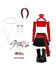 Outfit gods menu inspo, outfit marcante para ir para o show do stray kids, outfit stray kids concert Skz Red Outfit, Skz Gods Menu Outfit, Stray Kids Dominate Concert Outfit, Stray Kids Dominate Outfit, Kpop Idols Inspired Outfits, Stray Kids Gods Menu Outfit, Stray Kids Tour Outfits, Stray Kids Outfit Inspo Concert