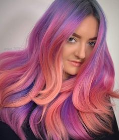 Vivid Hair Color Ideas, Color Melting Hair, Crimson Hair, Coral Hair, Hair Play, Color Melt, Rave Hair