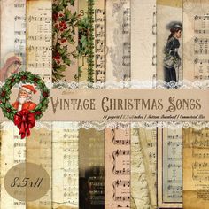 an old fashioned christmas card with music sheets